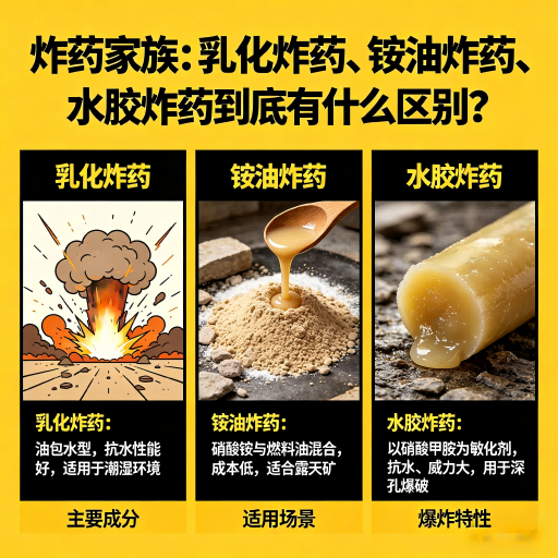 石景山炸药家族：乳化炸药、铵油炸药、水胶炸药到底有什么区别？